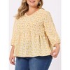 Agnes Orinda Women's Plus Size Floral V Neck 3/4 Lantern Sleeve Flowy Casual Babydoll Blouses - 2 of 4
