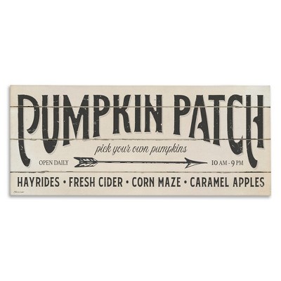 Stupell Industries Pumpkin Patch Fall Halloween Holiday Word Wood Texture Design Canvas Wall Art