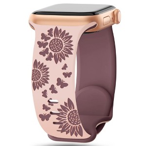 HTUTWOO Sunflowers Engraved Apple Watch Band, Soft Silicone Strap 38/40/41/42/44/45/49mm for iWatch Series 11 10 9 8 7 6 5 4 3 2 1 SE Ultra - 1 of 4