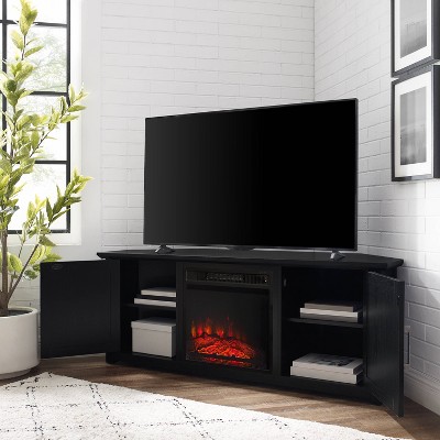 Camden Black Corner TV Stand with Fireplace
