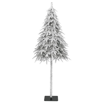 vidaXL Modern Artificial Christmas Tree in White - Snow Flocked - Reusable - with Lifelike PE Tips, Robust Metal Stand and Wood-Imitation Pole