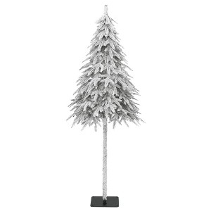 vidaXL Modern Artificial Christmas Tree in White - Snow Flocked - Reusable - with Lifelike PE Tips, Robust Metal Stand and Wood-Imitation Pole - 1 of 4