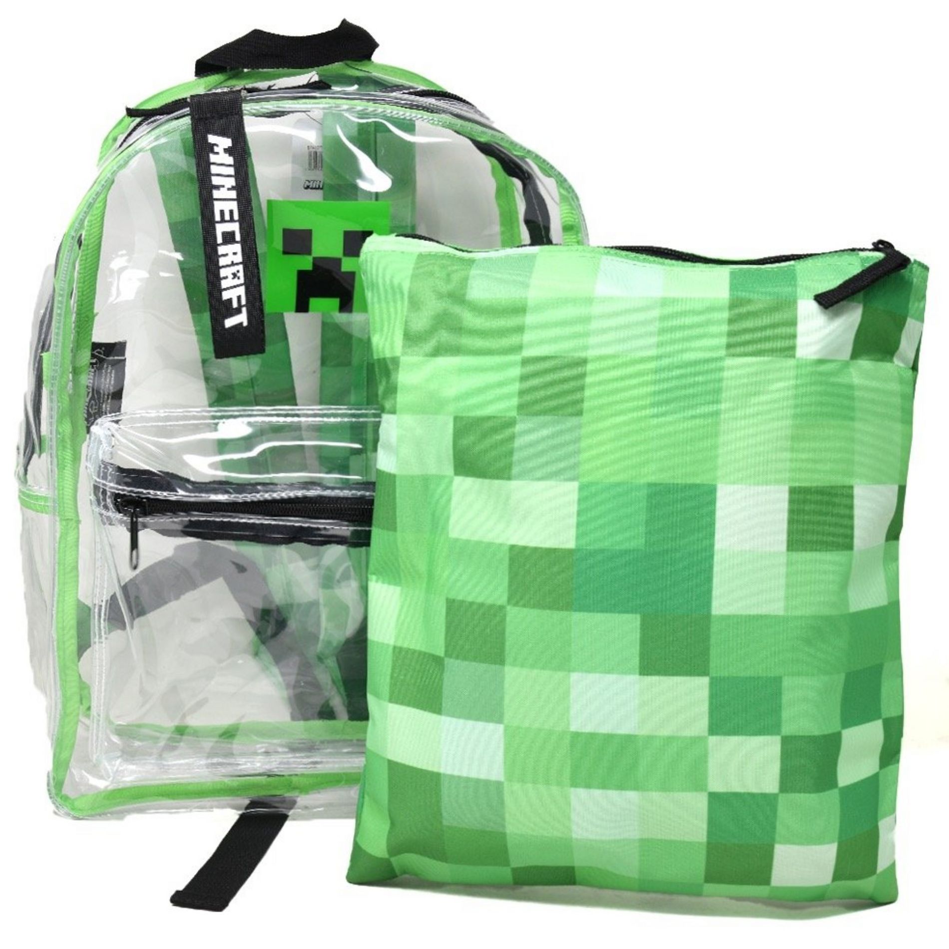 Minecraft 3pc Transparent 16" Backpack for School, Travel or Theme Parks for Boys, Ages 3+