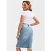 INSPIRE CHIC Women's Raw Hem High Waisted Pockets Stretch Knee Length Jean Denim Skirt - 4 of 4