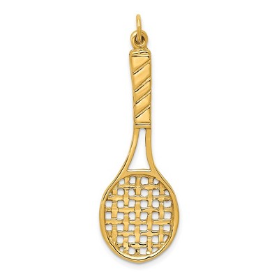 Black Bow Jewelry 14k Yellow Gold Large 3D Tennis Racquet Pendant