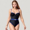 Anna-Kaci Swim Women's One-Piece Swimsuit with Contrast Trim Underwire Cups and Decorative Belt Detail - 2 of 4