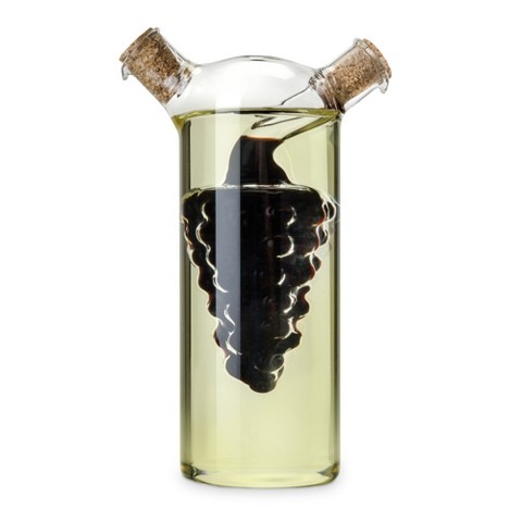 TRUE Napa Olive Oil & Vinegar Cruet with Cork Stoppers for Salad Bar, Appetizers, Picnic, Wedding, Kitchen Gifts, Hand-blown Glass, 9 oz & 1.6 oz