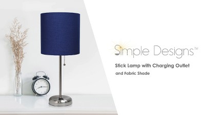 Brushed Steel Stick Nightstand Lamp with Tan Fabric Shade
