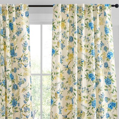 HLC.ME Scarlet Floral & Birds Patterned Window Back Tab Rod Pocket Curtains - Light Blocking Window Panels, Set of 2
