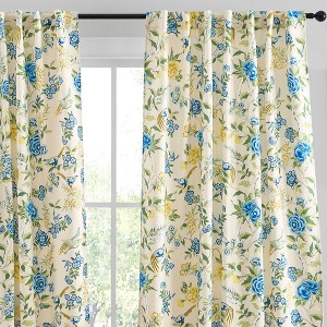 HLC.ME Scarlet Floral & Birds Patterned Window Back Tab Rod Pocket Curtains - Light Blocking Window Panels, Set of 2 - 1 of 4