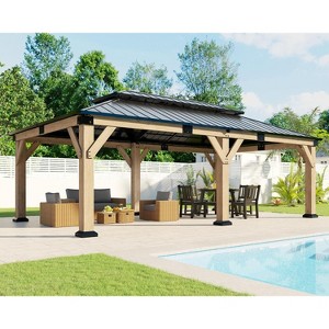 AMERLIFE 12x20FT Hardtop Gazebo, Spruce Wood Frame, Double Roof, Outdoor Pergola for Patio/Garden - 1 of 4