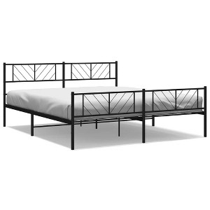 vidaXL California King Metal Bed Frame with Headboard & Footboard, Black, Sturdy Steel, No Mattress - 1 of 4