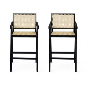 DSVIMOY Counter and Bar Stool Modern Cane Seat with Solid Wood Frame for Dining and Kitchen, Black, 37"*25"*14.25" - 1 of 4