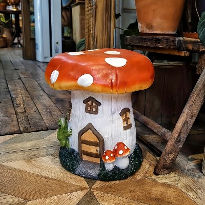 Vynxaria 13.4" Mushroom House Garden Stool, Oversized Resin Sculpture - Fairy Forest Design, Weather-Indoor Outdoor Courtyard, Lawn, Home Decor