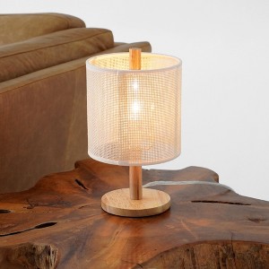 Natural Oak Table Lamp – Paper-Rattan Linen Shade, 110–120V Plug-In Desk Light for Bedroom, Living Room or Office - 1 of 4