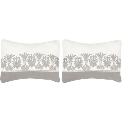 Gray Embroidered Linen Rectangular Pillow Set