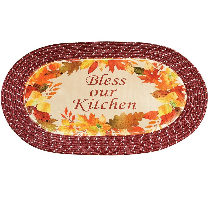 Collections Etc Bless Our Kitchen Fall Holiday Oval Braided Rug 30" x 19.5", 1 of 3