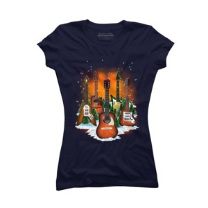 Junior's Design By Humans Christmas Guitars By cashfish T-Shirt - 1 of 3