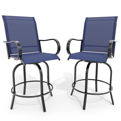 Outdoor Swivel Bar Stools Set of 2, Patio Swivel Bar Stools Chair, All Weather High Back and Armrest Patio Chairs for Deck Lawn Garden Backyard