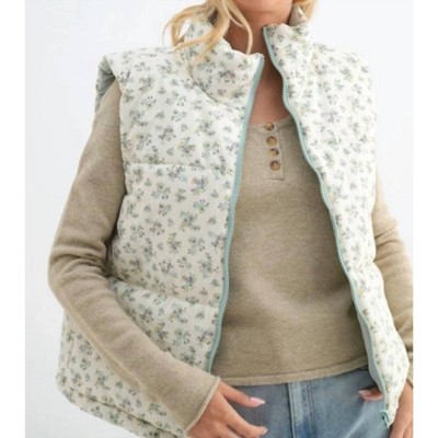 Women's Reversible Floral Puffer Vest - WISHLIST