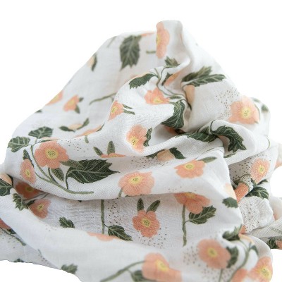 Organic Cotton Muslin Swaddle Blanket Set in Floral and Green