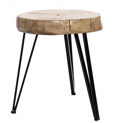 Luxenhome Side Table, 20" Patio End Table, Natural Faux Wood Top with Black Metal Legs Accent Table, Indoor Outdoor Use Brown