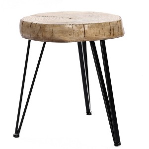 Luxenhome Side Table, 20" Patio End Table, Natural Faux Wood Top with Black Metal Legs Accent Table, Indoor Outdoor Use Brown - 1 of 4