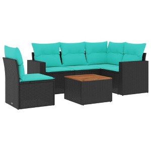 vidaXL 6 Piece Patio Sofa Set with Cushions Black Poly Rattan - 1 of 4
