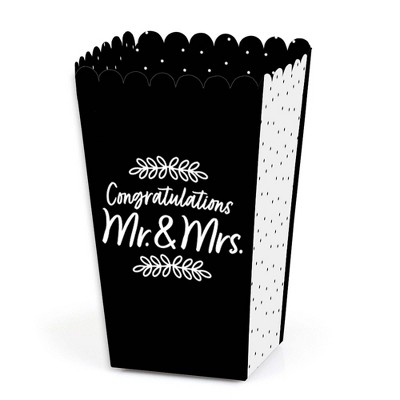 Big Dot of Happiness Mr. and Mrs. - Black and White Wedding or Bridal Shower Favor Popcorn Treat Boxes - Set of 12