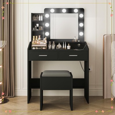 Vanity Desk with Large Mirror and Power Outlet, Makeup Vanity with 2 Drawers