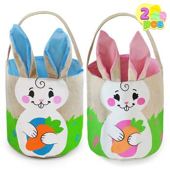 Syncfun 2 Packs Easter Bunny Basket Canvas/Burlap Bags Set for Easter Eggs Hunt, Easter Gift Baskets Egg Bags for Kids, Kids Easter Party Favor