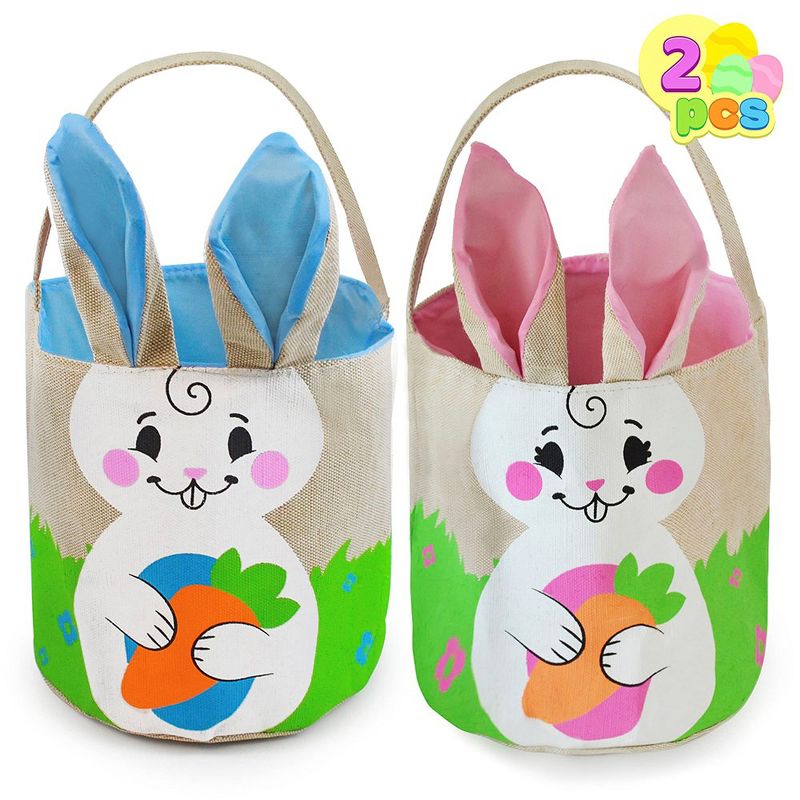 Syncfun 2 Packs Easter Bunny Basket Canvas/Burlap Bags Set for Easter Eggs Hunt, Easter Gift Baskets Egg Bags for Kids, Kids Easter Party Favor, 1 of 8