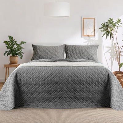 Down Home | Vintaged Washed 3pc Quilt Set Gray - Full/Queen