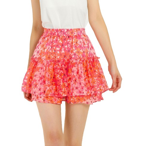 Allegra K Women's Summer High Waist A-line Lace Mini Tiered Skirt Pink  Large : Target