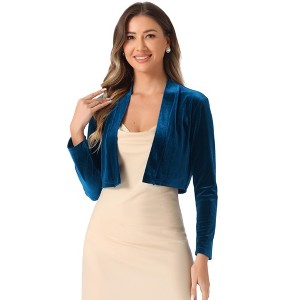 INSPIRE CHIC Women's Velvet Long Sleeve Shawl Neck Open Front Cropped Bolero Cardigan - 1 of 4