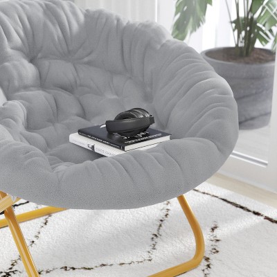Gray Faux Fur Papasan Chair with Soft Gold Metal Frame