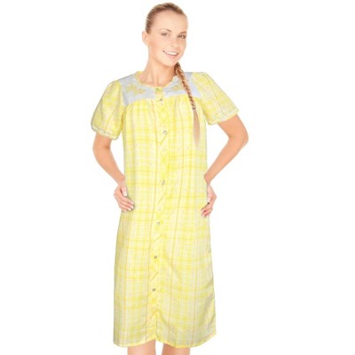 JEFFRICO House Dresses for Women with Pockets - Lightweight Breathable Short Sleeve Muumuu & Nightgowns - Snap Front Housecoat and Dusters