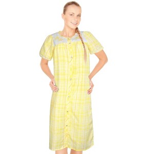 JEFFRICO House Dresses for Women with Pockets - Lightweight Breathable Short Sleeve Muumuu & Nightgowns - Snap Front Housecoat and Dusters - 1 of 4
