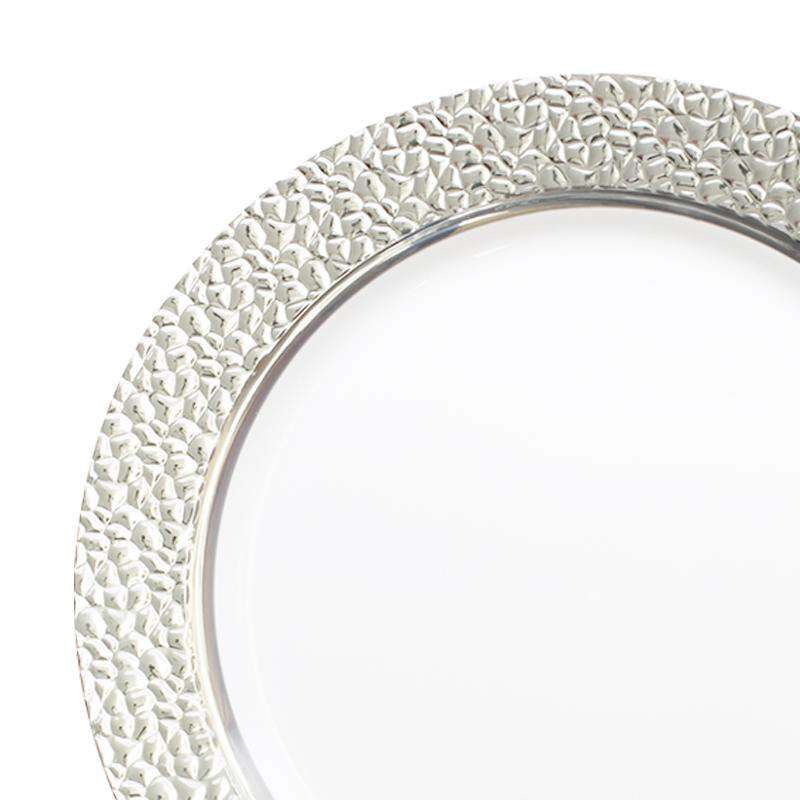 Smarty Had A Party 7.5" White with Silver Hammered Rim Round Plastic Appetizer/Salad Plates (120 Plates), 2 of 5