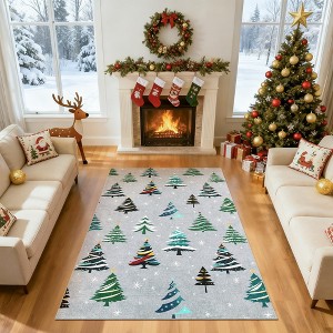 Christmas Area Rug, Washable Non Slip Holiday Carpet with Xmas Tree Pattern, Low Pile Accent Rug for Living Room Bedroom - 1 of 4