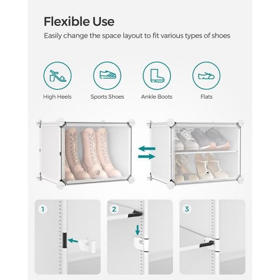 White 10-Cube Stackable Shoe Organizer with Doors and Steel Frame