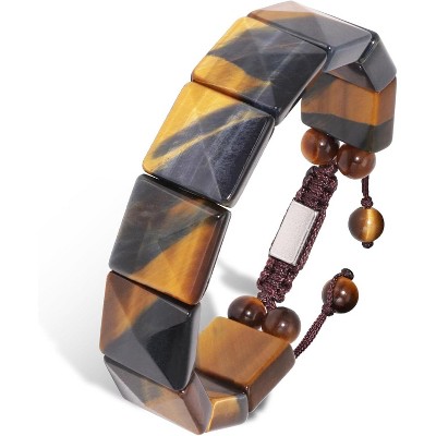 Bone-Shaped Tiger Eye Stone Bracelet for Men, Natural Handmade Beads for Protection and Stress Relief