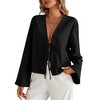 Women Shirt Tie Front Tops Long Sleeve V Neck Casual Lace Up Bow Blouses - 2 of 4