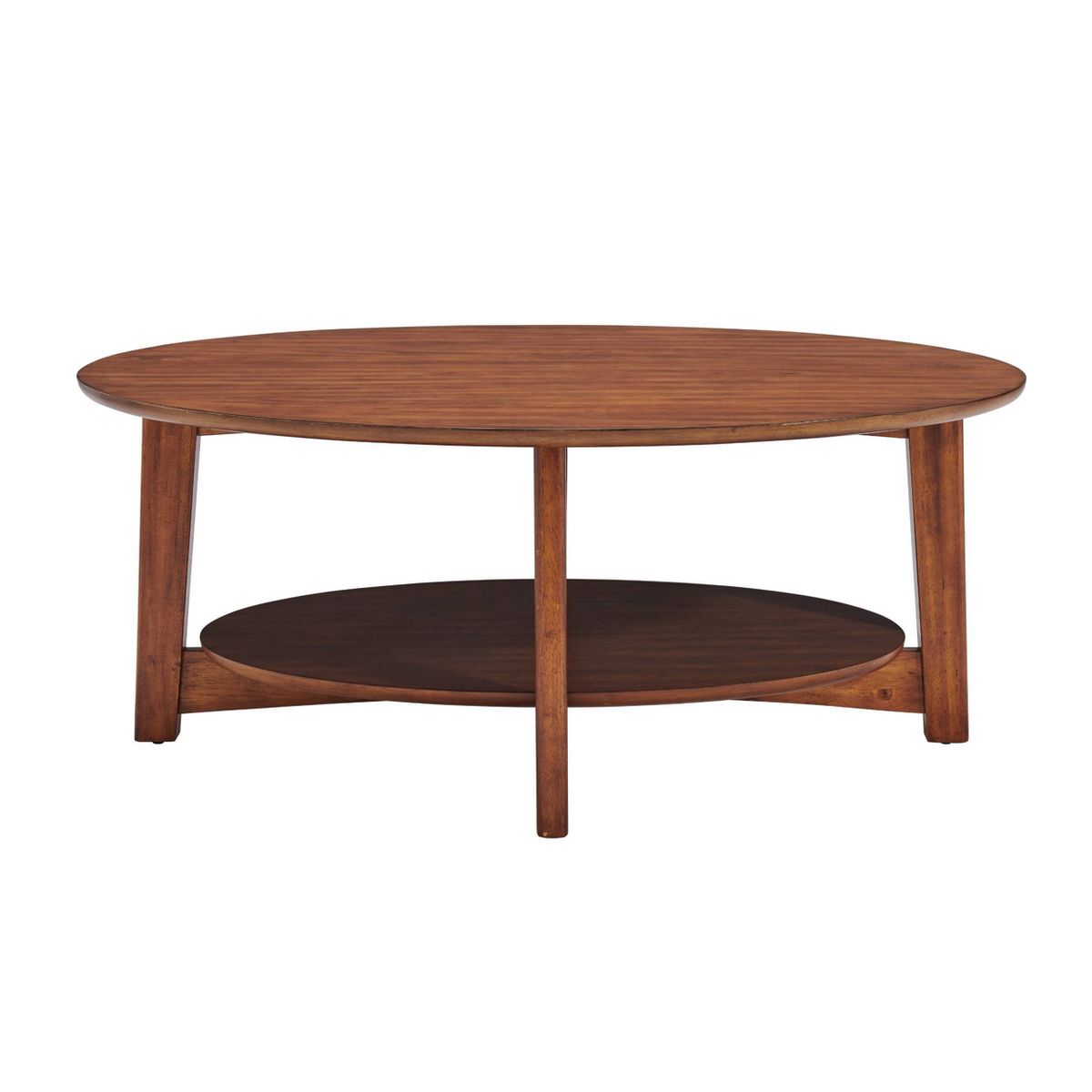 Monterey Oval Mid Century Modern Wood Coffee Table Chestnut: Tapered Legs, Floating Shelf - Alaterre Furniture - thumbnail 9