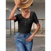 Womens Knit Tops Short Sleeve Ribbed Knit Tops with Lace Neckline Elegant Front Button Sweater,Black - S - 3 of 4