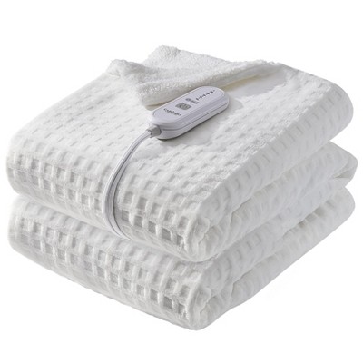 GustoWave Waffle Heated Throw with Controller, Machine Washable, Soft Flannel & Velvet, 5 Heating Levels, 4 Hours Auto Off