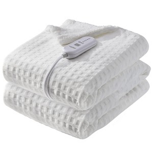 GustoWave Waffle Heated Throw with Controller, Machine Washable, Soft Flannel & Velvet, 5 Heating Levels, 4 Hours Auto Off - 1 of 4