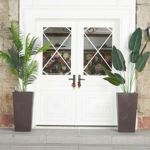 30" Tall Rattan Planter Set of 2 – Large Indoor & Outdoor Plant Pots with Water Level Monitor, Built-In Self-Watering System, Black - 1 of 4