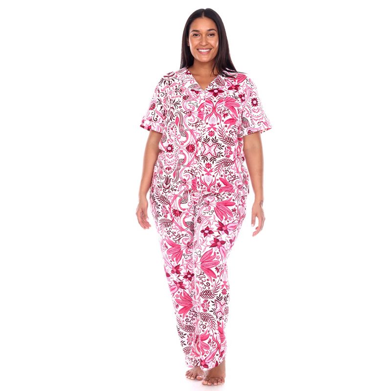 Women's Plus Size Short Sleeve Top and Pants Pajama Set - White Mark, 2 of 6