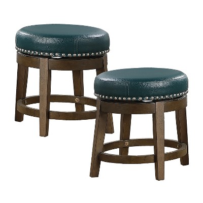 Lexicon Whitby 18 Inch Dining Height Wooden Bar Stool with Solid Wood Legs and Faux Leather Round Swivel Seat, Green (2 Pack)